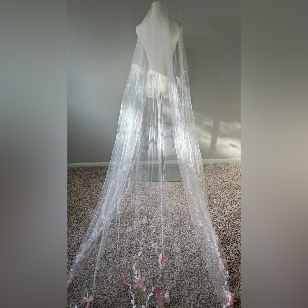 Jovie Veil by Sara Gabriel Headpieces | White with Pink Floral Embellishment